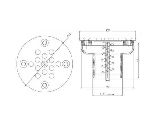 Форсунка донная регулируемая Ø 90 (плитка) G1½" (наружн.) нерж. ст. AISI-304