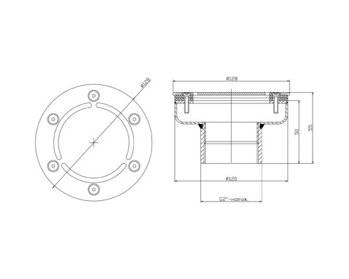 Форсунка донная Ø 120 (плитка) G2" (наружн.) нерж. ст. AISI-304