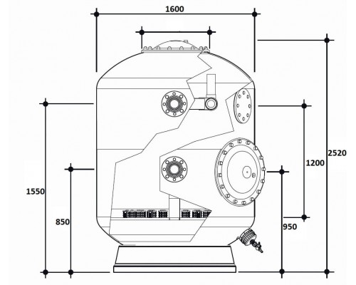 Фильтр  84м3/ч Gemas TURBIDRON-NORM PLUS 1600мм М1,2 фланец 90 мм Дюз.дно+Люк400+См.окно (021516)