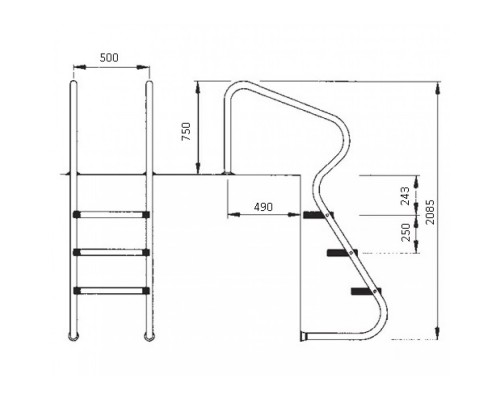 Лестница Easy Access 4 ступени (нерж.ст., ступени двойные люкс) AISI-316