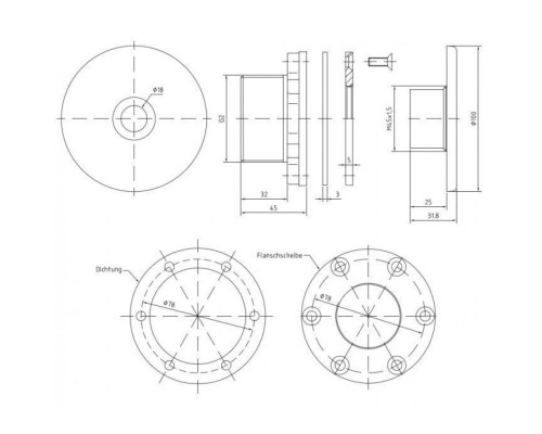 Форсунка стеновая Ø 100 (пленка) G2"(наруж.)нерж. ст. AISI-316 и RG-бронза