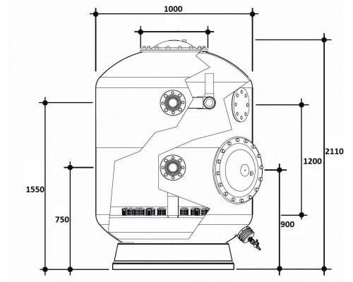 Фильтр  32м3/ч Gemas TURBIDRON-NORM PLUS 1000мм М1,2 фланец 75 мм Дюз.дно+Люк400+См.окно (021513)