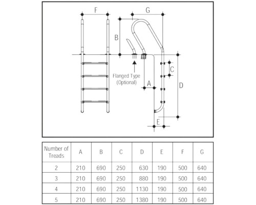 Лестница 5 ступеней Gemas COMBINED AISI 316 (0312314)