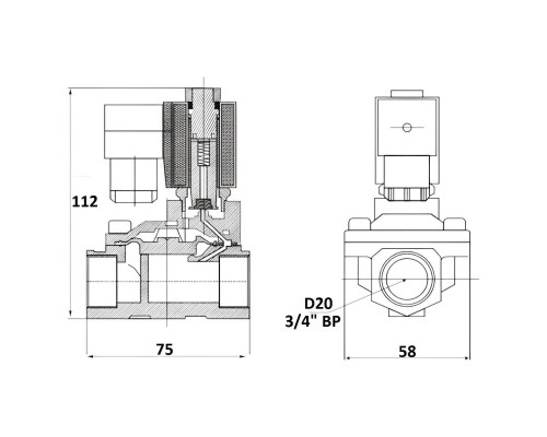 Соленоидный клапан Sanlixin 3/4" норм закрытый (SLP1DF02E1E20)