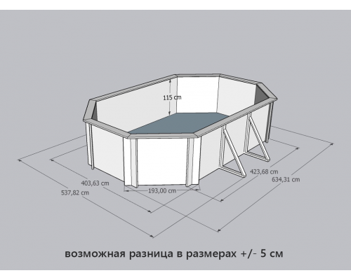 Деревянный бассейн "Байкал" 600 х 370 х 115 см овальный морозоуйстойчивый