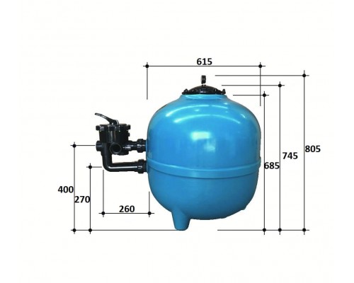 Фильтр  15м3/ч Gemas FILTRONE 615мм с боковым вентилем 1 1/2" (021813)