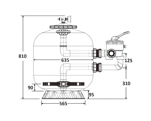 Фильтр  16м3/ч Laswim P-CG 635мм пластиковый с боковым вентилем 1 1/2" (P-CG650)