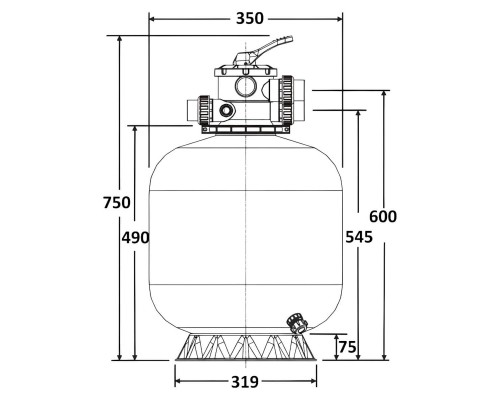 Фильтр   5м3/ч Laswim P-DG 350мм пластиковый с верхним вентилем 1 1/2" (P-DG350)