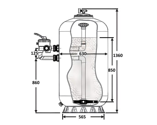Фильтр  15,5м3/ч Laswim WL-BDG 630мм М0,85 с боковым вентилем 1 1/2" (WL-BDG13600)
