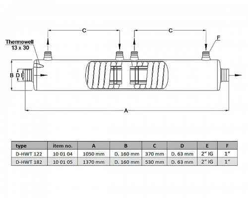 Теплообменник  175кВт Max Dapra D-HWT 122 корпус н/с спираль н/с AISI 316 (100130)