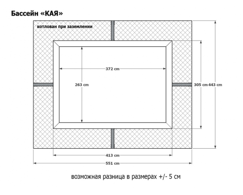 Деревянный бассейн "Кая" 370 х 250 х 145 см прямоугольный морозоуйстойчивый