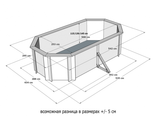 Деревянный бассейн "Баргузин" 500 х 250 х 145 см овальный морозоуйстойчивый