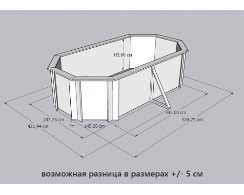 Деревянный бассейн "Баргузин" 500 х 250 х 115 см овальный морозоуйстойчивый