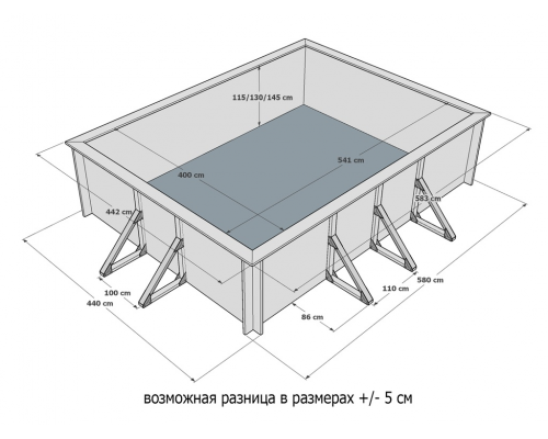 Деревянный бассейн "Илим" 540 х 400 х 145 см прямоугольный морозоустойчивый