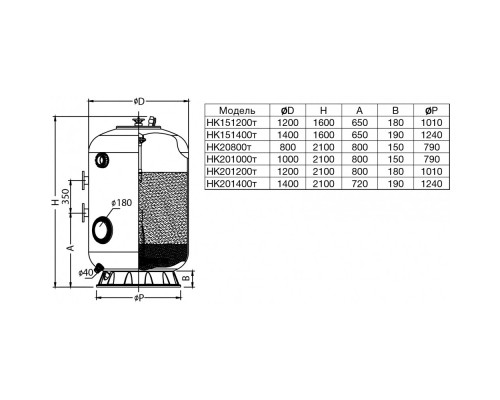 Фильтр HK151200т, шпул. навивки, d.1.2м, 55м³/ч, фланец 3", трубч., без обвязки