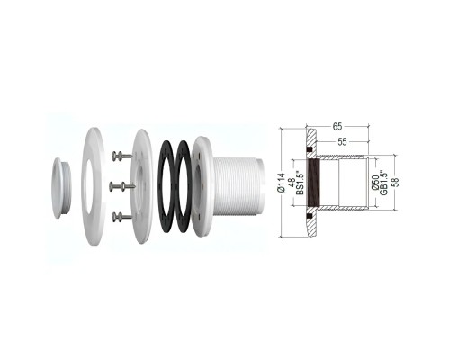 Фланец GR02V, 1½" x 2", для светильников N601, N861, для пленки, комплект /N601.GR02V/