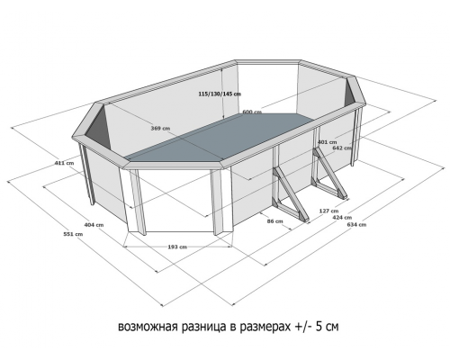 Деревянный бассейн "Байкал" от Кристалл 600 х 370 х 145 см овальный морозоуйстойчивый