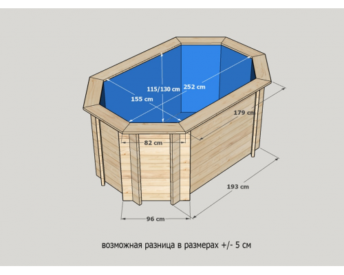 Деревянный бассейн купель для бани, сауны овальный 2,50 х 1,55 м глубина 115 см Кристалл