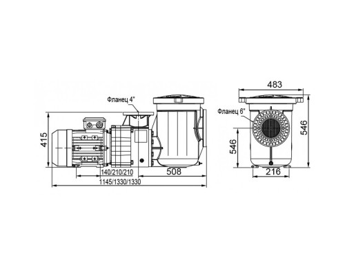 Насос FCP-15AN с префильтром 148-161м³/час(14-10м), 3ф/380В, 12,5/11 кВт