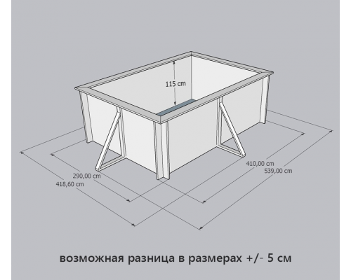 Деревянный бассейн "Кая" 370 х 250 х 115 см прямоугольный морозоуйстойчивый