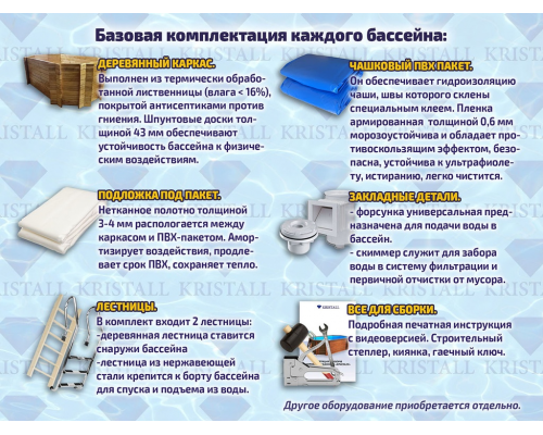 Деревянный бассейн Кристалл "Ханхой" 250 х 250 х 115 см круглый морозоуйстойчивый