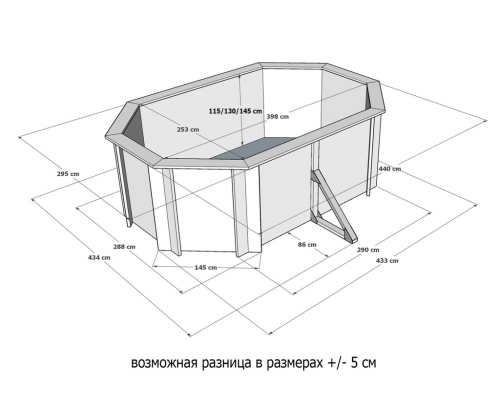 Деревянный бассейн "Иркут" 400 х 250 х 145 см овальный морозоуйстойчивый