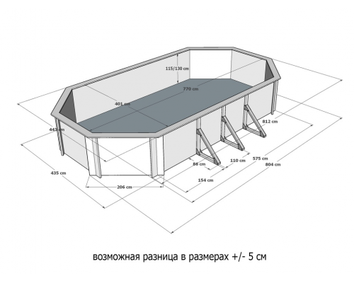 Деревянный бассейн Кристалл 770 х 400 см "Байкал-3" морозоустойчивый овальный каркасный