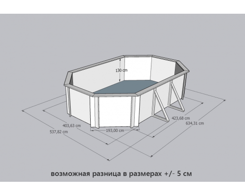 Деревянный бассейн "Байкал" 600 х 370 х 130 см овальный морозоуйстойчивый