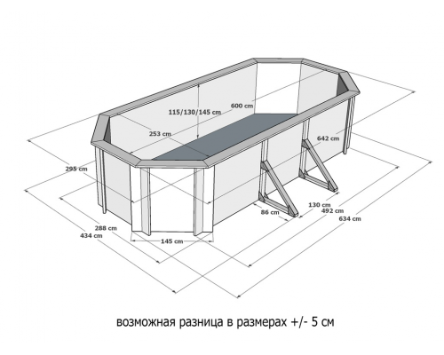 Деревянный бассейн "Ангара" 600 х 250 х 145 см овальный морозоустойчивый