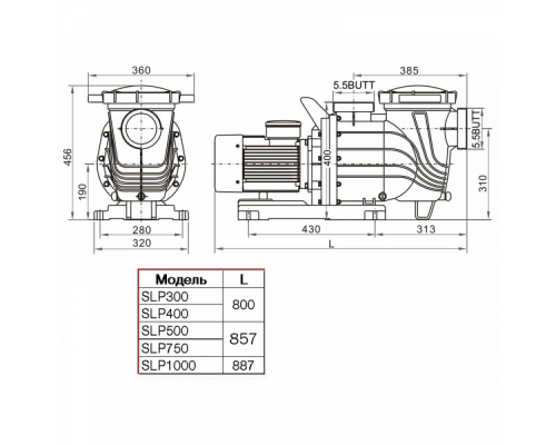 Насос SLP300 с префильтром 30-48 м³/час(12-8м), 1ф/220В, 2,2кВт/4,1A