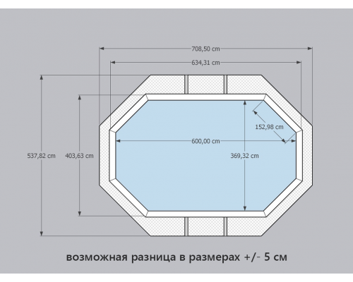 Деревянный бассейн "Байкал" 600 х 370 х 130 см овальный морозоуйстойчивый